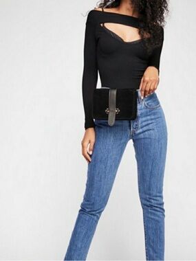 Free People Black Long Sleeve Top